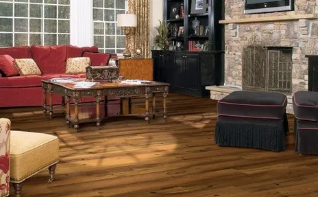 Baroque Wood Flooring with red sofa